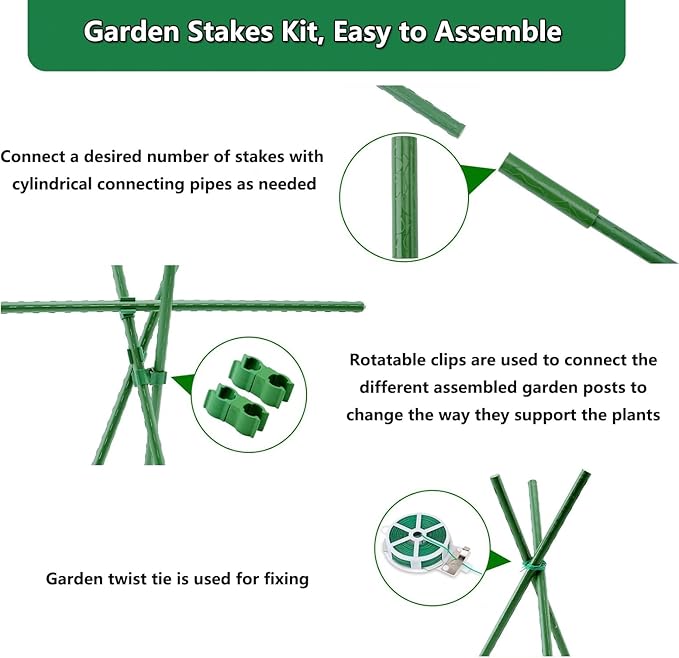 Garden Stakes Kit, 20 Sets 16 inch 0.43" in Diameter Steel Plant Stick Support - Image 4