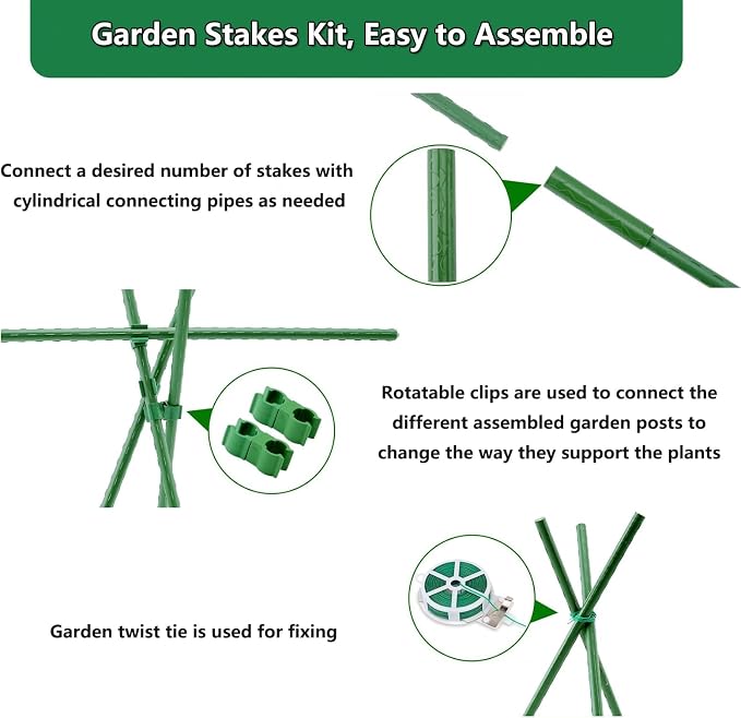 Garden Stakes Kit, 40 Sets 16 inch 0.43" in Diameter Steel Plant Stick Support - Image 4