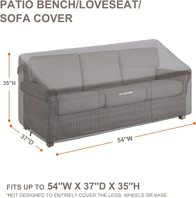 Patio Bench Cover Grey Waterproof, Small Outdoor Loveseat Cover 54in W x 37in D - Image 3