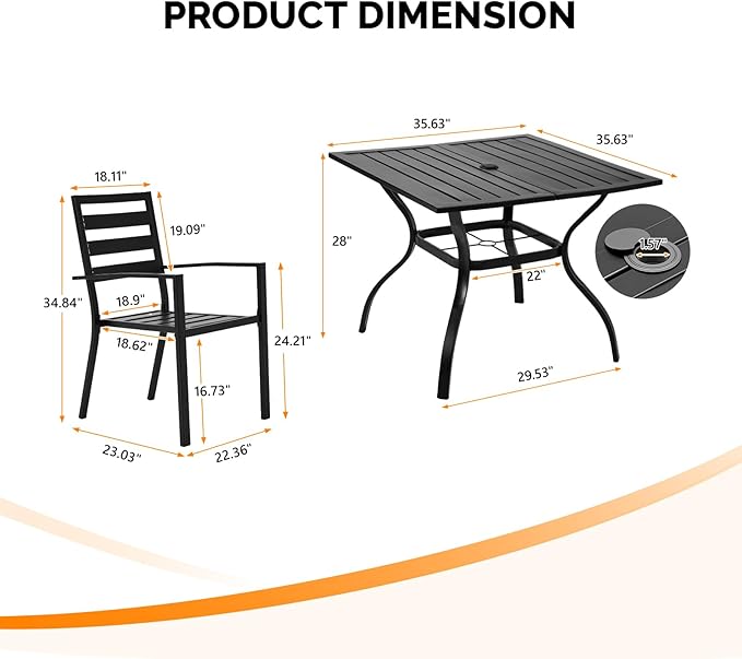 VINGLI 5-Piece Outdoor Dining Set, Metal Patio Dining Set - Image 3