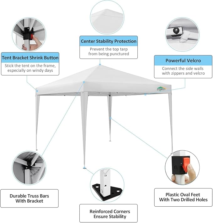COBIZI 10x10 Pop Up Canopy Tent - Image 8