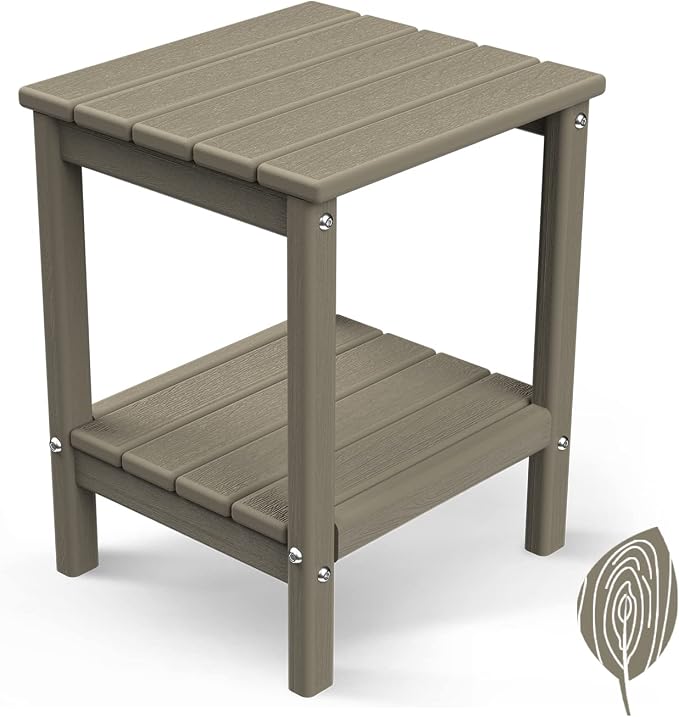 GREENVINES Adirondack-Outdoor-Side-Table | Wood Grain | 14 x 13 Inches | HDPE by GreenVines