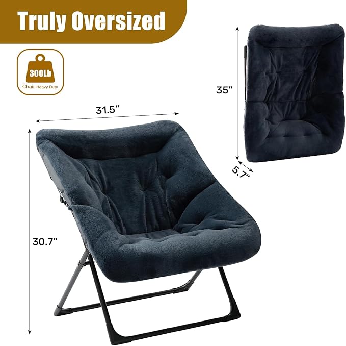 HollyHOME X-Large Saucer Chair, Comfy Oversized Folding Chair, Faux-Fur Reading - Image 3