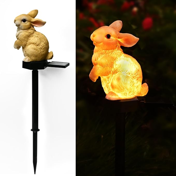 Bunny Garden Ornaments Rabbit Solar Decor Outdoor Statue Lawn Yard Decorations - Image 2
