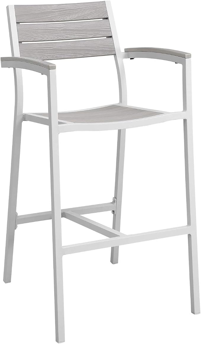 Modway Maine Aluminum Outdoor Patio Two Bar Stools in White Light Gray - Image 3