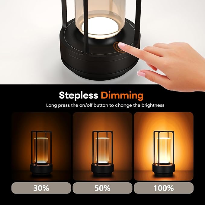 Portable Metal Table Lamp for Indoor/Outdoor, Rechargeable Cordless LED Lamp - Image 5
