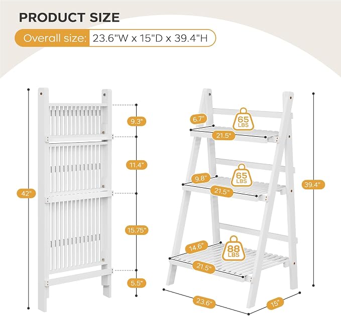 Bamboo Bookshelf 3-Tier Ladder Shelf, 39.4” Freestanding Open Bookcase Book - Image 3