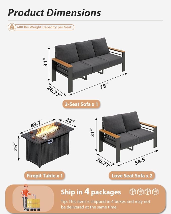 Aoxun Aluminum Outdoor Patio Furniture Set, 7 Seats Outdoor Sectional - Image 8