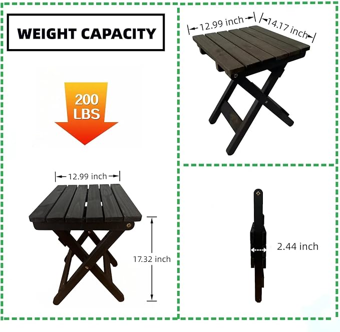 Outdoor Side Table, No Assembly Folding Wooden End Table - Image 3