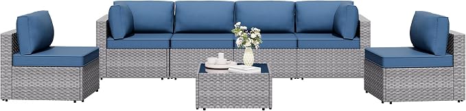 Shintenchi 7 Pieces Outdoor Patio Furniture Sets, Patio Sectional Sofa Couch by Shintenchi