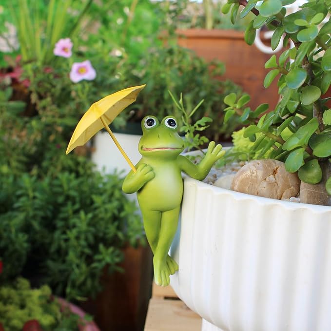 Set of 2 Funny Frog Statues Outdoor Flower Pot Hugger, Resin Hanging Frog - Image 8