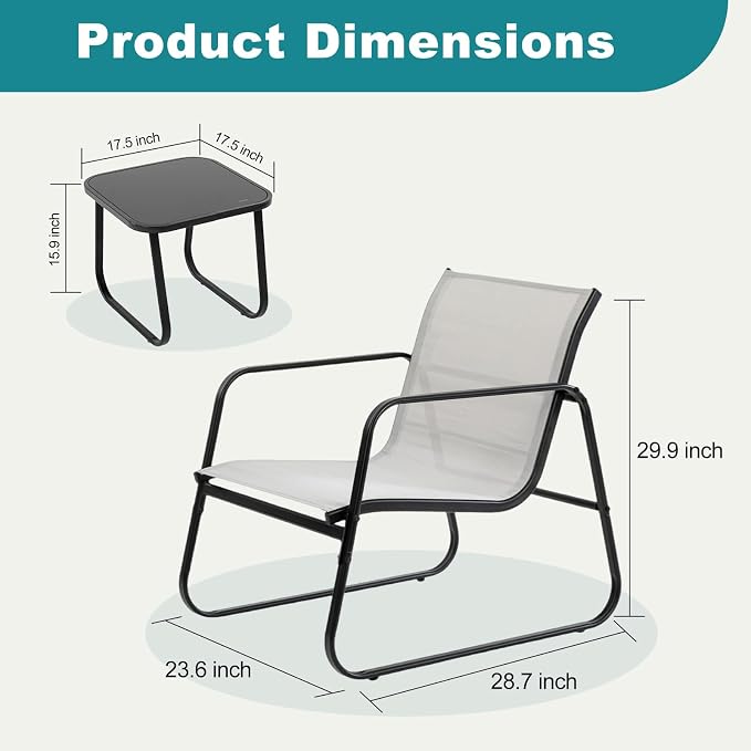 DUMOS 3 Piece Patio Furniture Set，Outdoor Patio Furniture Conversation Set - Image 6