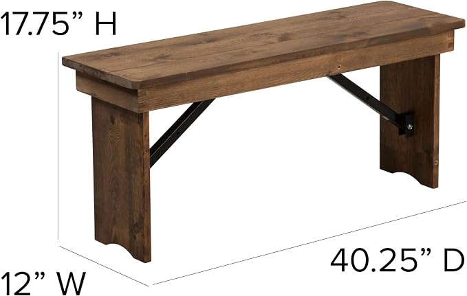 Flash Furniture Hercules Series 40" x 12" Commercial Grade Rustic Solid Pine - Image 3