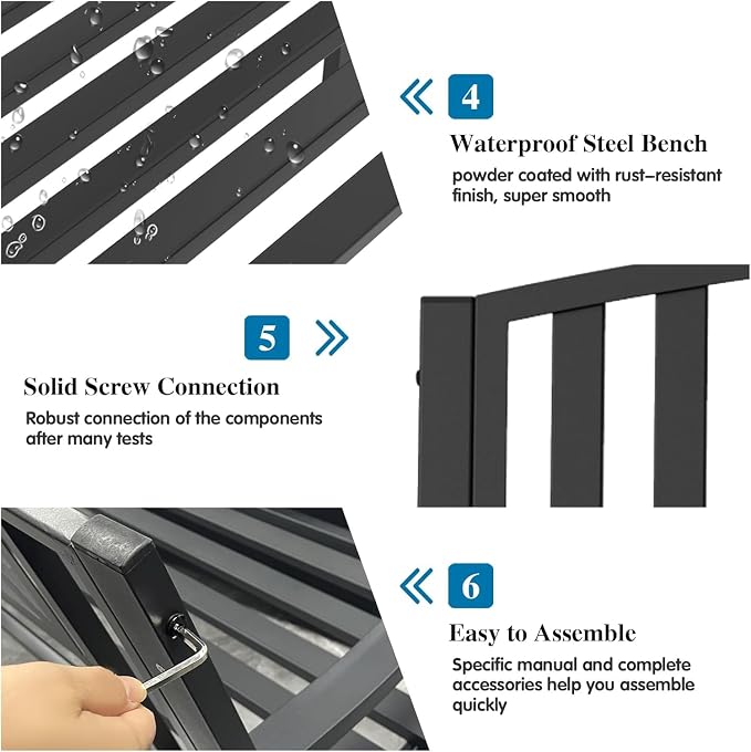 On Shine 50'' Outdoor Bench Weatherproof, Cast Iron All Metal Frame Garden Bench - Image 6