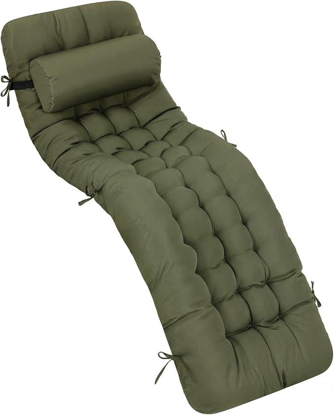 Tudomro 1 Pcs Olive Green 66'' Outdoor Chaise Lounge Cushion Waterproof Patio by Tudomro