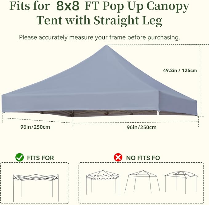 LIUJIAYI Pop Up Canopy Replacement Top, 8x8 Heavy Duty 500D UV Protection - Image 2
