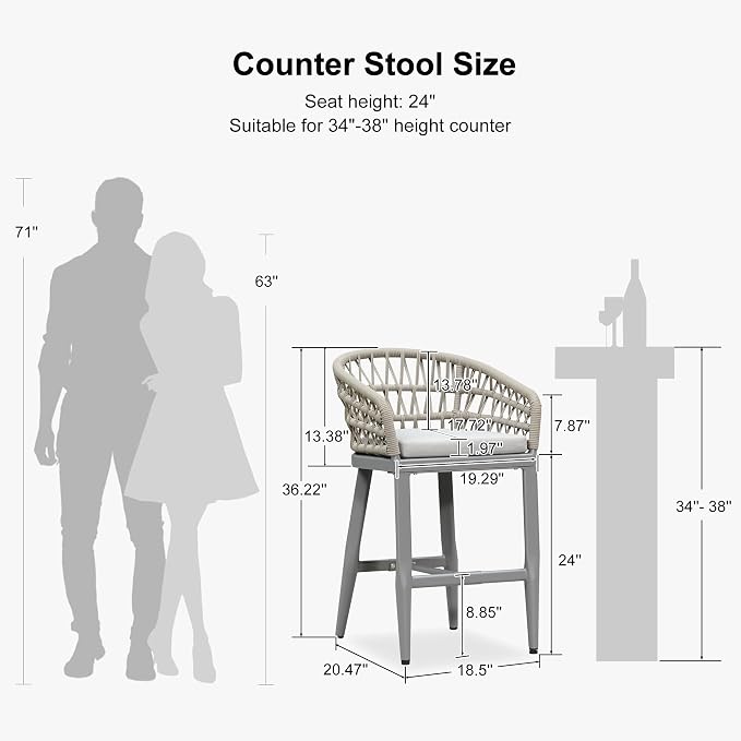 PURPLE LEAF Outdoor Rattan 24" Counter Height Bar Stools Chair Set of 2 - Image 2