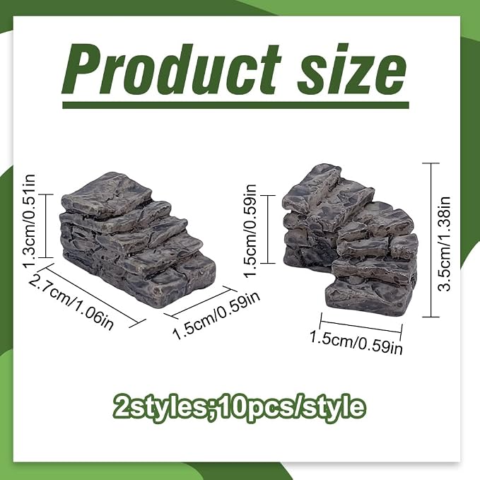 PLIGREAT 20 Pcs Miniature Stone Steps, Mini Garden Figurines Fairy Garden - Image 3