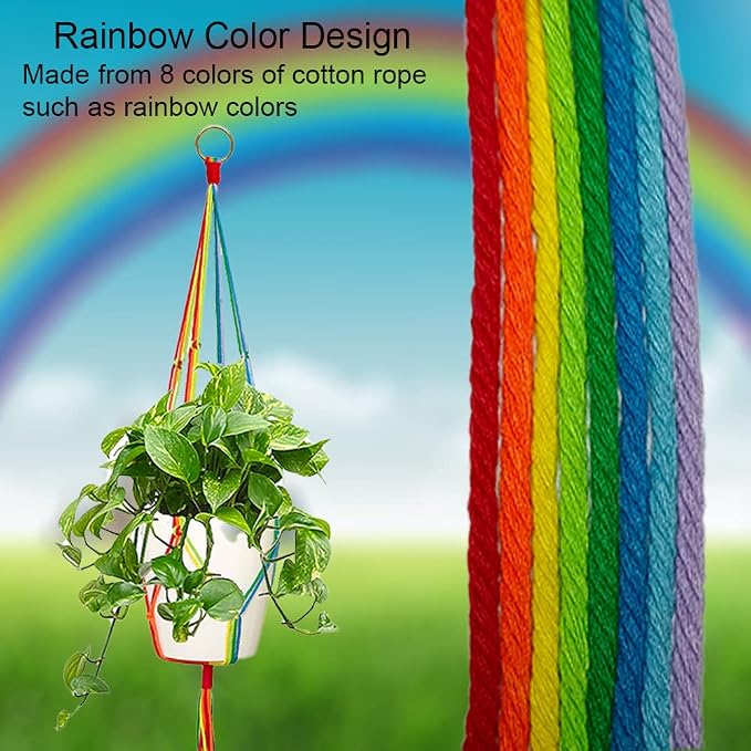 Rainbow Macrame Plant Hangers Indoor Outdoor, 3 Pack Different Size Flower Pot - Image 5