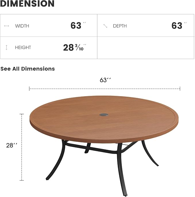 Patio Dining Table for 8-10, Round Metal Outdoor Table - Image 3