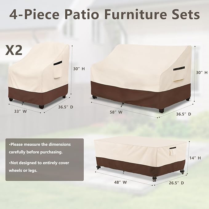Rileytee Patio Furniture Set Covers, 4 Piece, 600D Heavy Duty Waterproof - Image 2