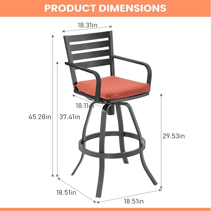 Pellebant 29.5" Outdoor Bar Stools Set of 8, Aluminum Swivel Patio Bar Height - Image 3