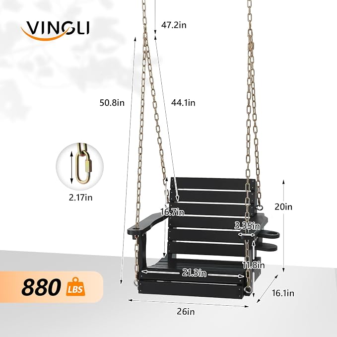 VINGLI Heavy Duty 880 LBS HDPE Porch Swing Outdoor - Image 3