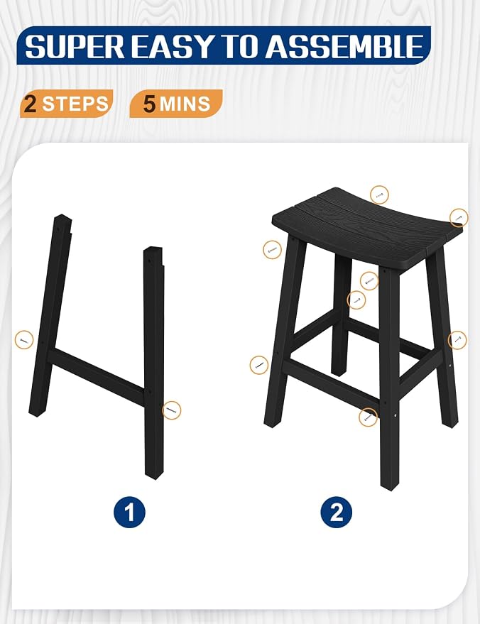 Weatherproof Bar Stools Set of 4, Saddle Seat, Bar Height Stools - Image 5