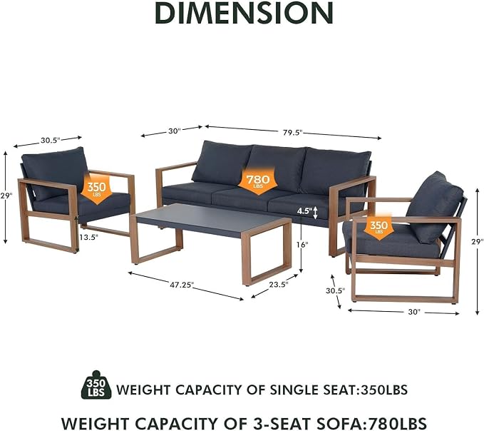 Grand patio Outdoor 4-Piece Modern Aluminum Patio Furniture Sets 5 Person - Image 2