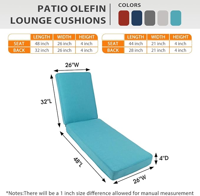 Sundale Outdoor Olefin Chaise Lounge Cushion, Water-Resistant Patio Lounge - Image 4