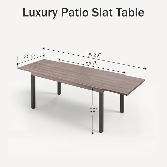 PHI VILLA Outdoor Metal Expandable Dining Table, Wood-Like Wrought Iron - Image 3