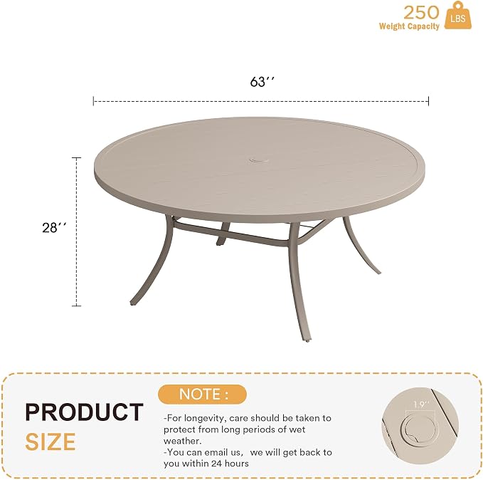 VICLLAX 63" Outdoor Round Patio Table - Image 3