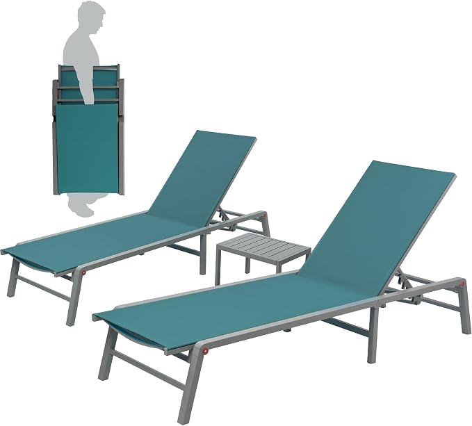 Kozyard 3-Pieces Patio Lounge Set, 2 Foldable Adjustable Lounge Chairs and Side - Image 3