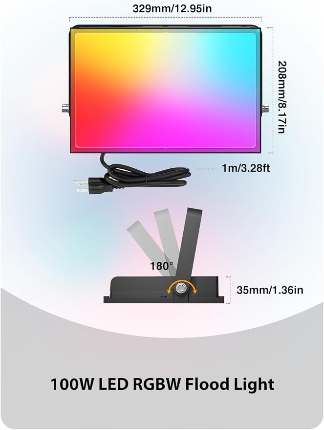 Onforu LED Flood Light Outdoor 800W Equivalent, 100W Color Changing RGBW - Image 8