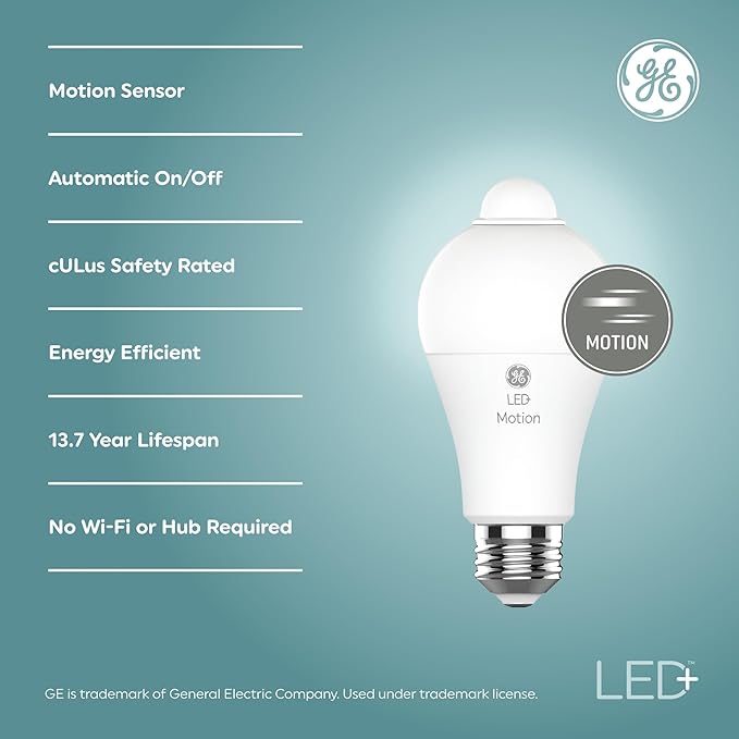 GE LED+ Motion Sensor LED Light Bulbs, Outdoor Security Lights, A21 2 Count - Image 2