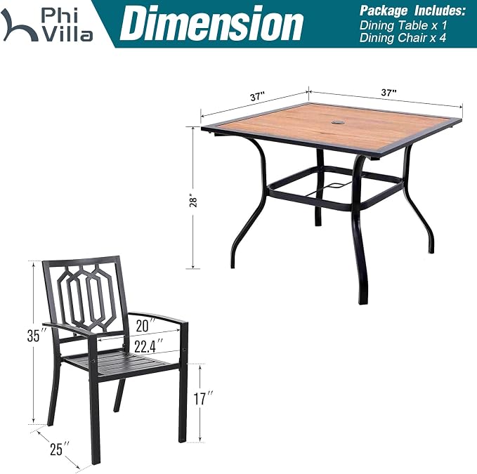PHI VILLA 5 Piece Outdoor Dining Set - Image 9