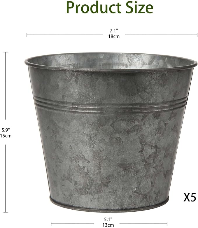 Briful 5PCS Galvanized Buckets 7.1In Rustic Farmhouse Metal Bucket Galvanized - Image 2