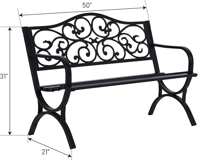 MFSTUDIO Outdoor Metal Bench Set of 2, 50 Inches Outdoor Garden Bench, Cast - Image 3