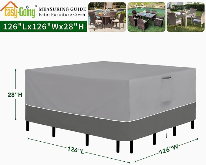 Easy-Going Patio Furniture Cover 126"x126" Square Outdoor Table and Chair Set - Image 2