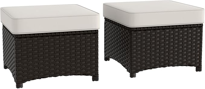 Stone Creek 2 Piece Wicker Outdoor Ottoman Set, Patio Ottoman Footstools - Image 9