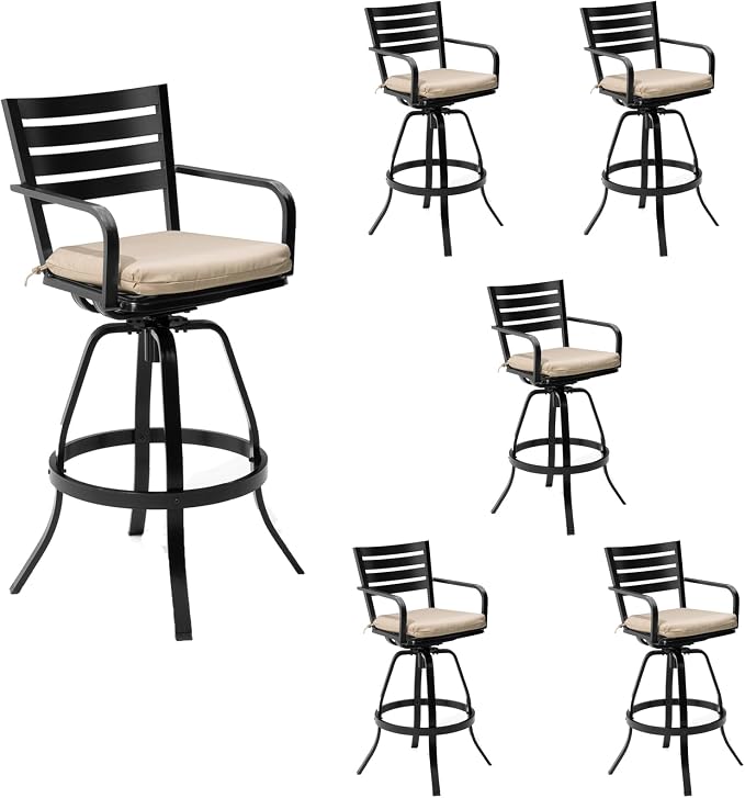 Pellebant Patio Swivel Barstools Set of 6, Aluminum 29.5" Outdoor Bar Height by Pellebant