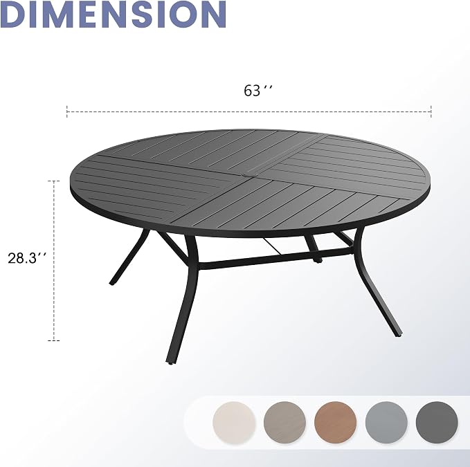 VICLLAX 63" Round Outdoor Table, Patio Dining Table - Image 3