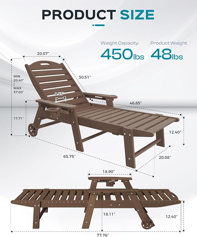 Ciokea Lounge Chair Outdoor, Oversized Chaise Lounge Chair - Image 3