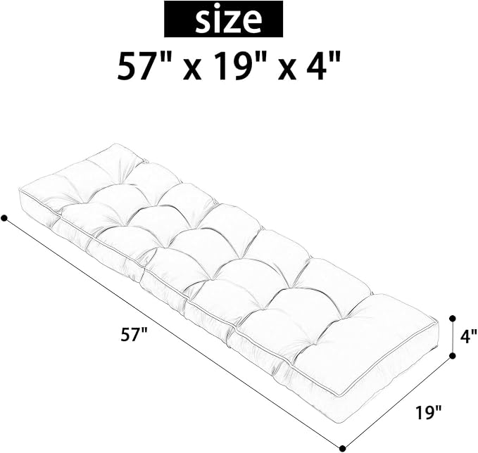 3 Seat 57 Inches Outdoor Porch Swing Cushions, Water-Resistant Tufted Patio - Image 4