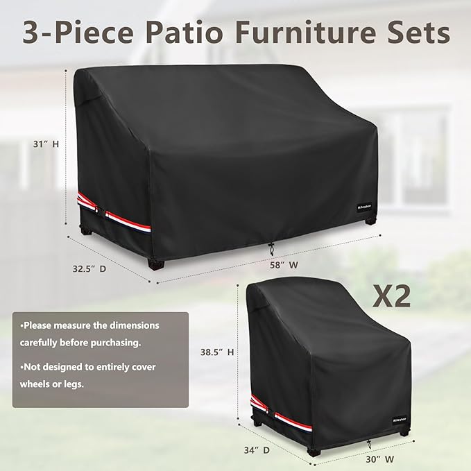 Patio Furniture Covers, 3 Piece Heavy Duty Waterproof Outdoor Furniture Covers - Image 2