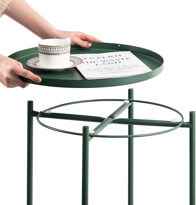 HollyHOME Round Metal Side Table, Outdoor Small Folding Accent Stand - Image 9