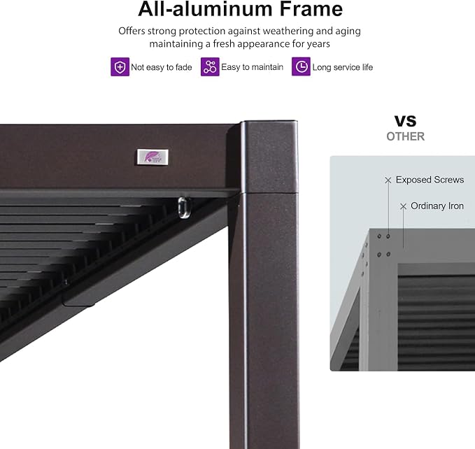 PURPLE LEAF 11' x 18' Outdoor Louvered Pergola Aluminum Pergola - Image 7