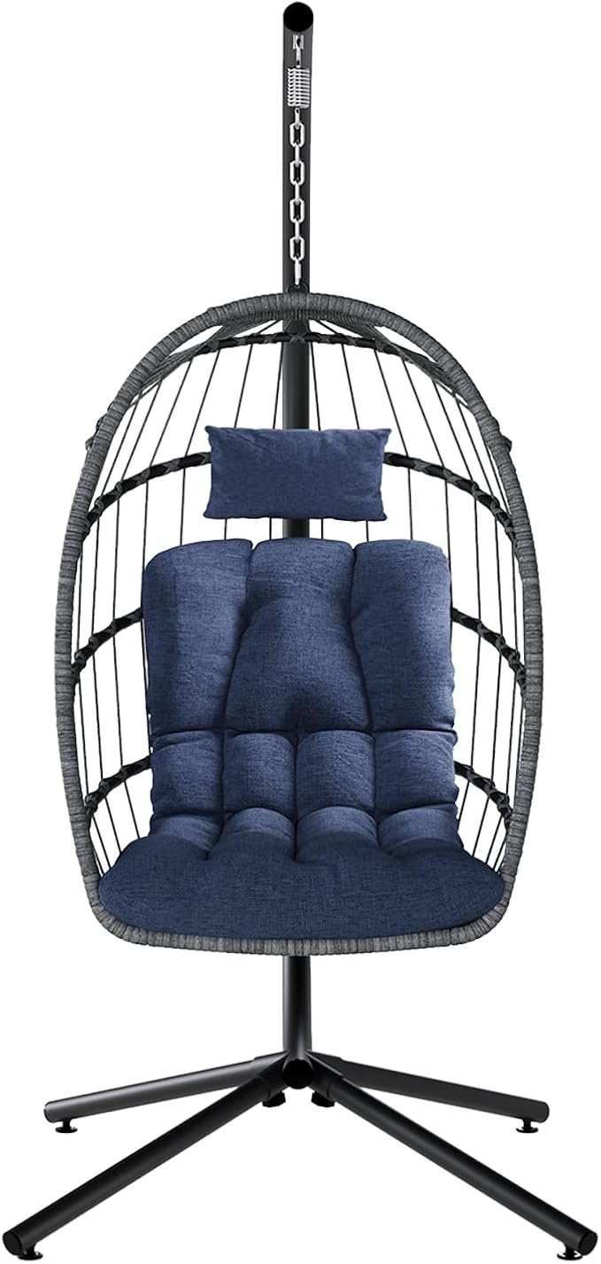 SWITTE Egg Chair Outdoor with Stand, Indoor Wicker Hanging Egg Swing Chair with - Image 8