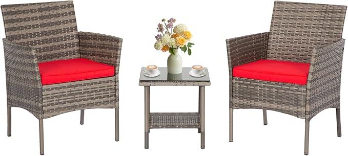 FDW 3 Piece Outdoor Furniture Set Patio Gray Wicker Chairs Furniture Bistro by FDW