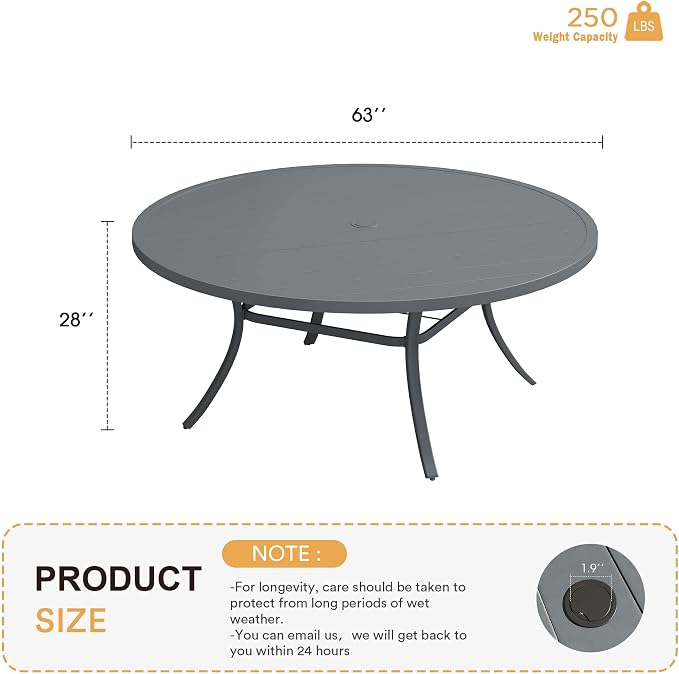 VICLLAX 63" Outdoor Round Patio Table - Image 3